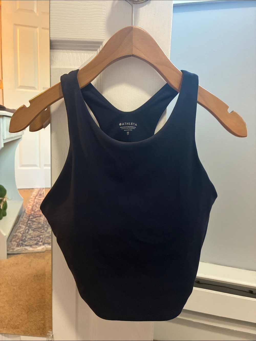 Athleta Navy Blue High-Neck Racerback Crop Top, XS, Cup Size C-D